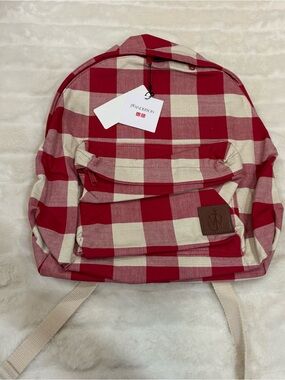 JW ANDERSON Red and Cream Check Canvas Backpack